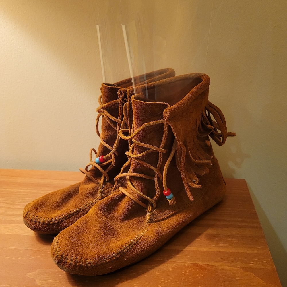 Minnetonka Suede Fringe Bootie Moccasins